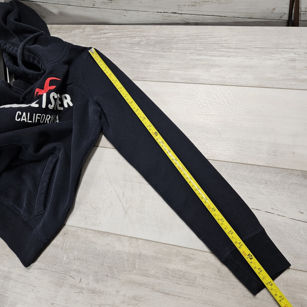 Y2K Hollister Pullover Hoodie Sweatshirt Drawstring Spilled Out Size Medium Navy - Picture 4 of 13